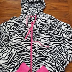 Hooded one piece pajama.